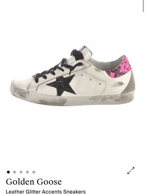 Golden Goose White Leather Sneakers with Black Star and Pink Snake Heel